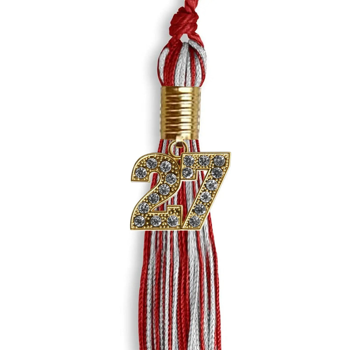 Red/Silver Mixed Color Graduation Tassel with Gold Bling Charm - Endea Graduation