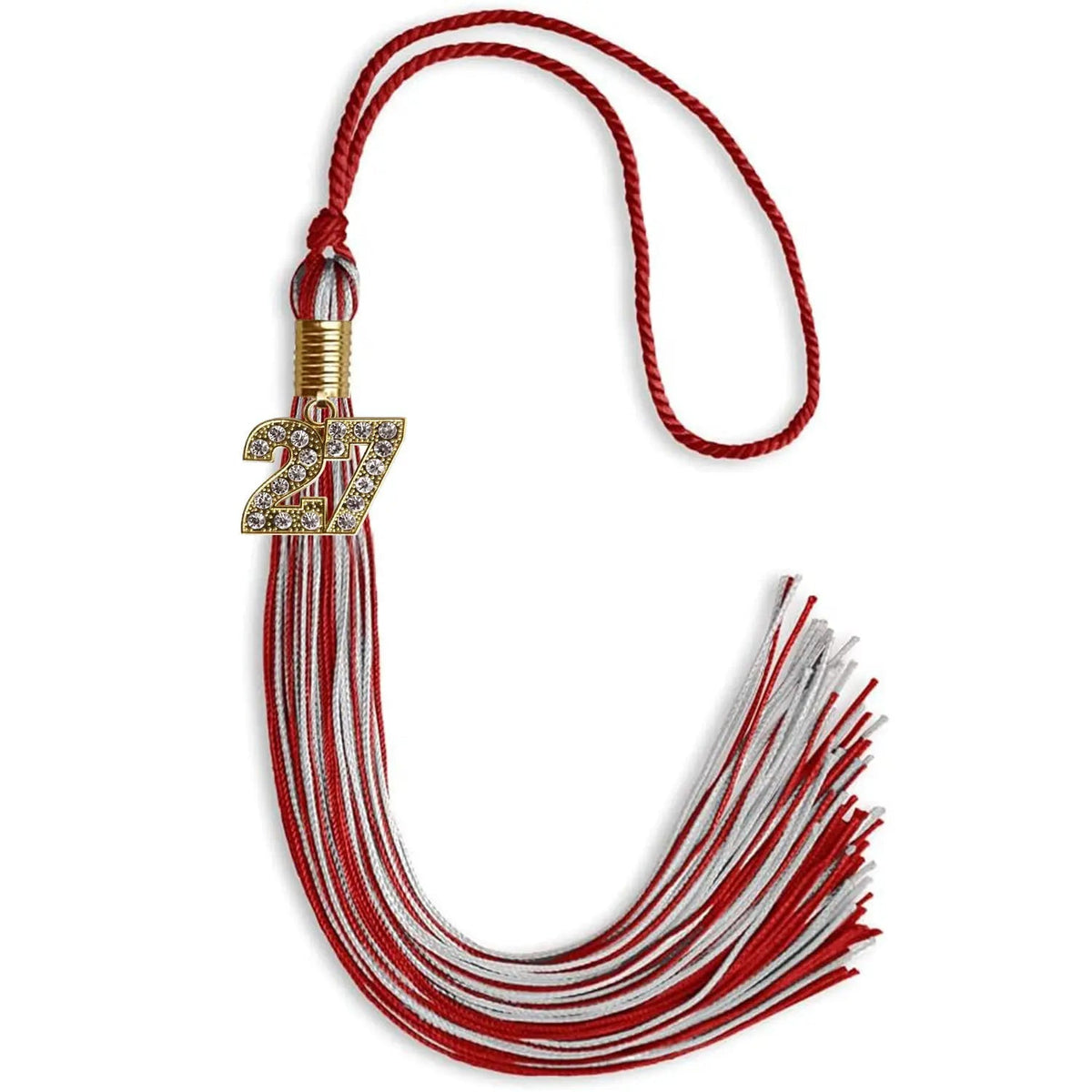 Red/Silver Mixed Color Graduation Tassel with Gold Bling Charm - Endea Graduation
