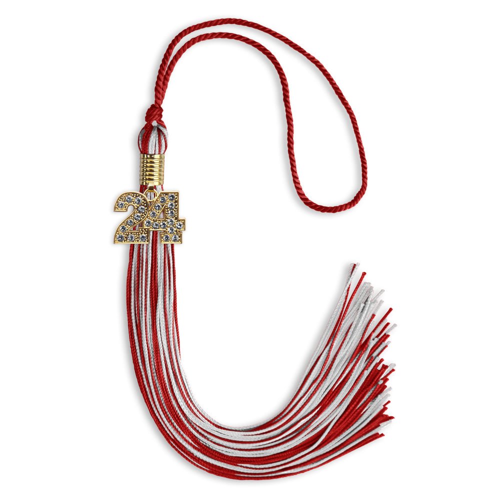 Red/Silver Mixed Color Graduation Tassel with Gold Date Drop - Endea Graduation