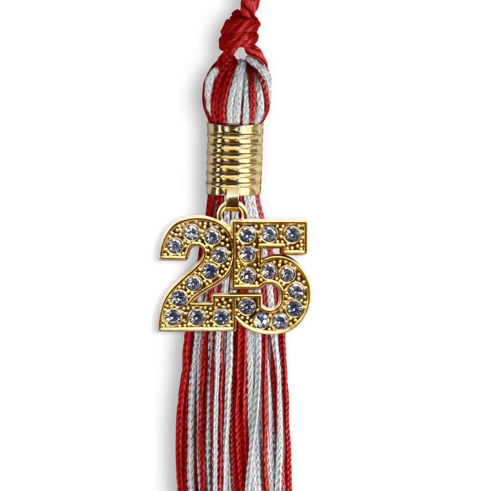 Red/Silver Mixed Color Graduation Tassel with Gold Date Drop - Endea Graduation