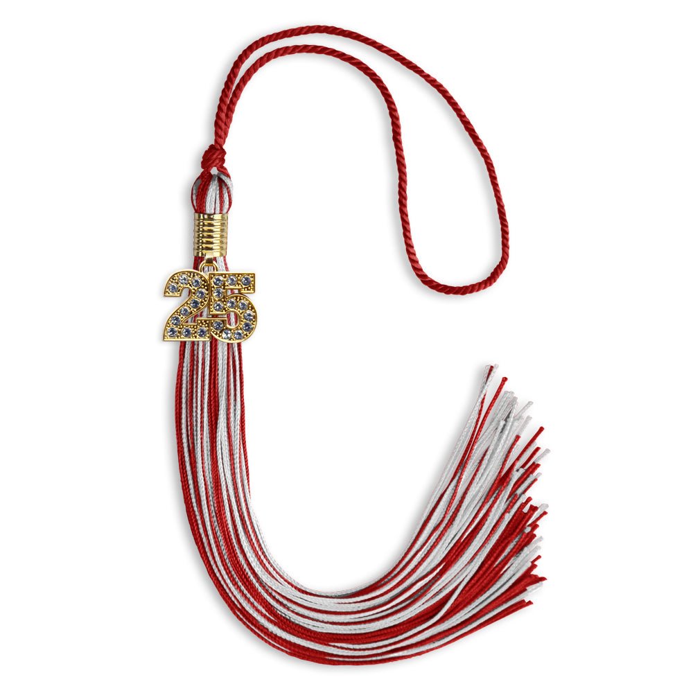 Red/Silver Mixed Color Graduation Tassel with Gold Date Drop - Endea Graduation