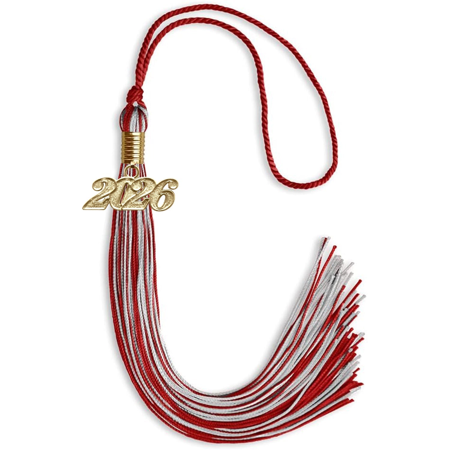 Red/Silver Mixed Color Graduation Tassel with Gold Date Drop - Endea Graduation