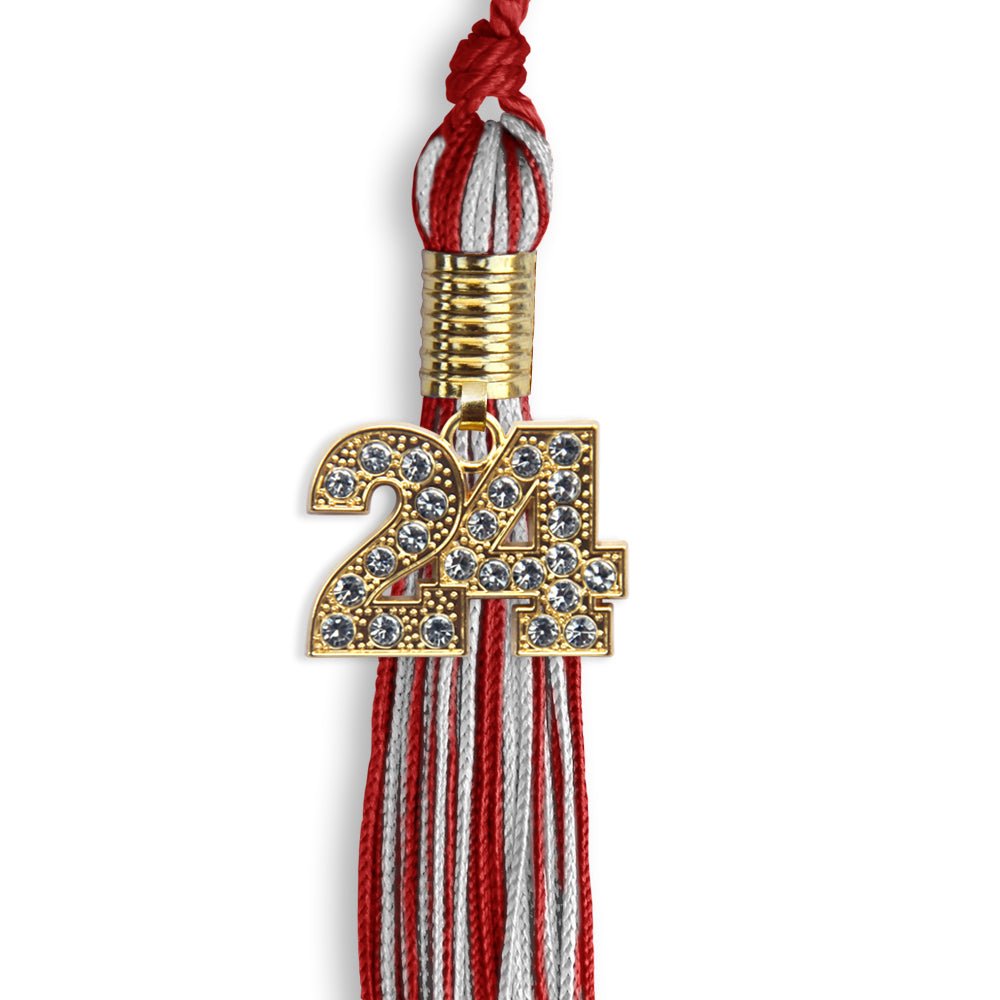 Red/Silver Mixed Color Graduation Tassel with Gold Date Drop - Endea Graduation