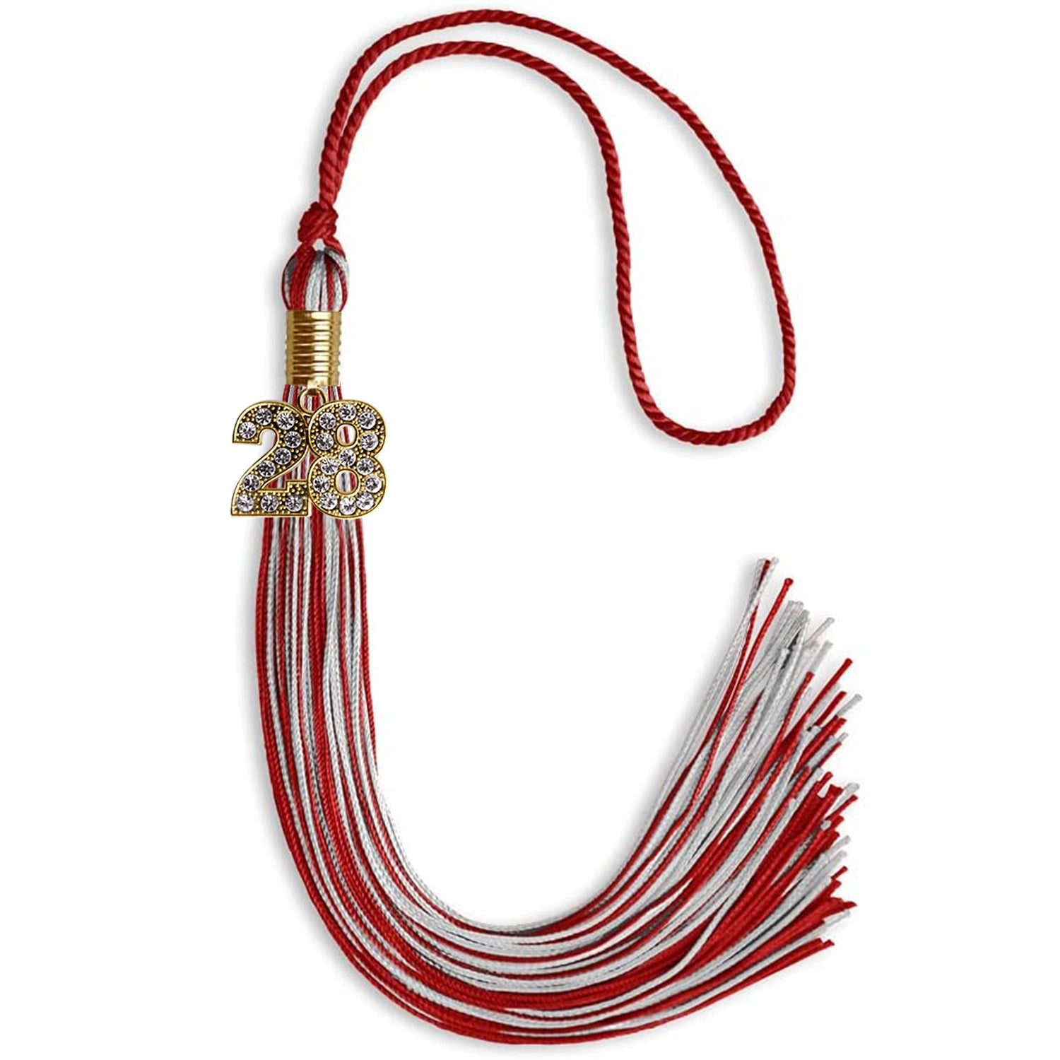 Red/Silver Mixed Color Graduation Tassel with Gold Date Drop - Endea Graduation