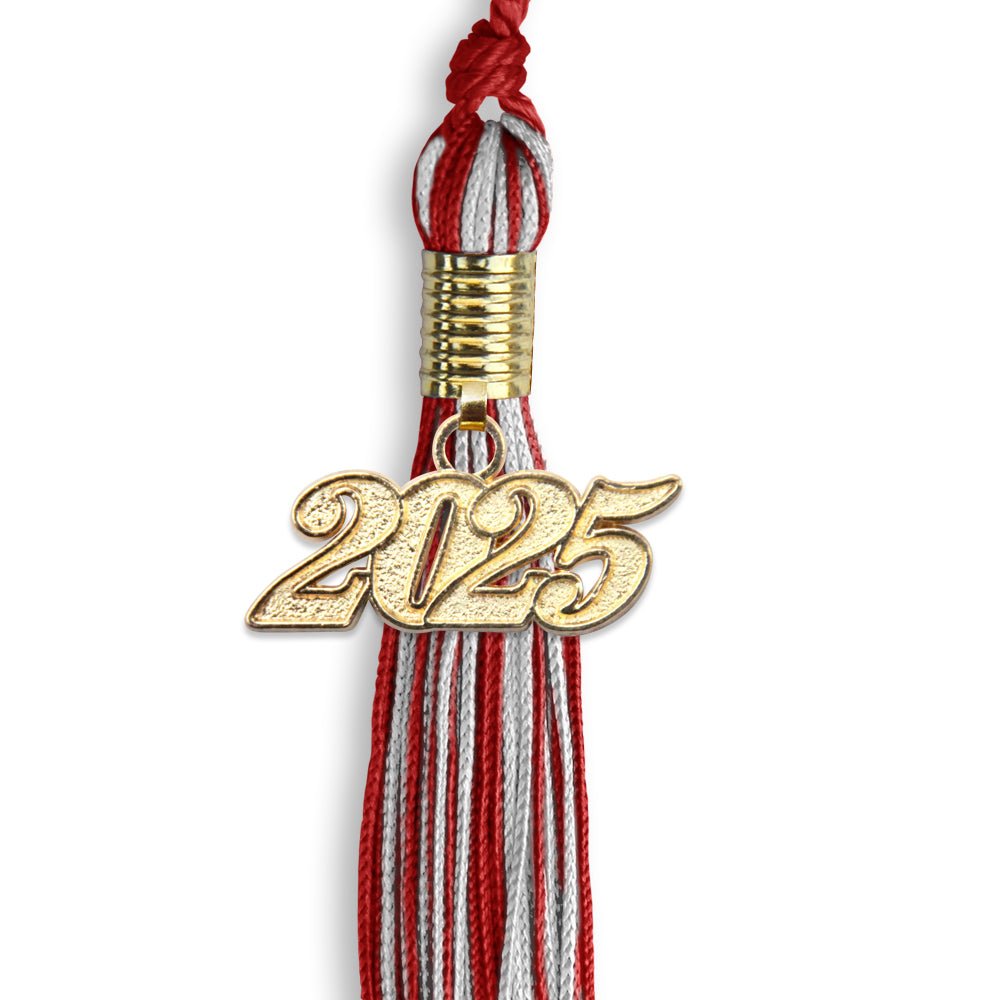 Red/Silver Mixed Color Graduation Tassel with Gold Date Drop - Endea Graduation