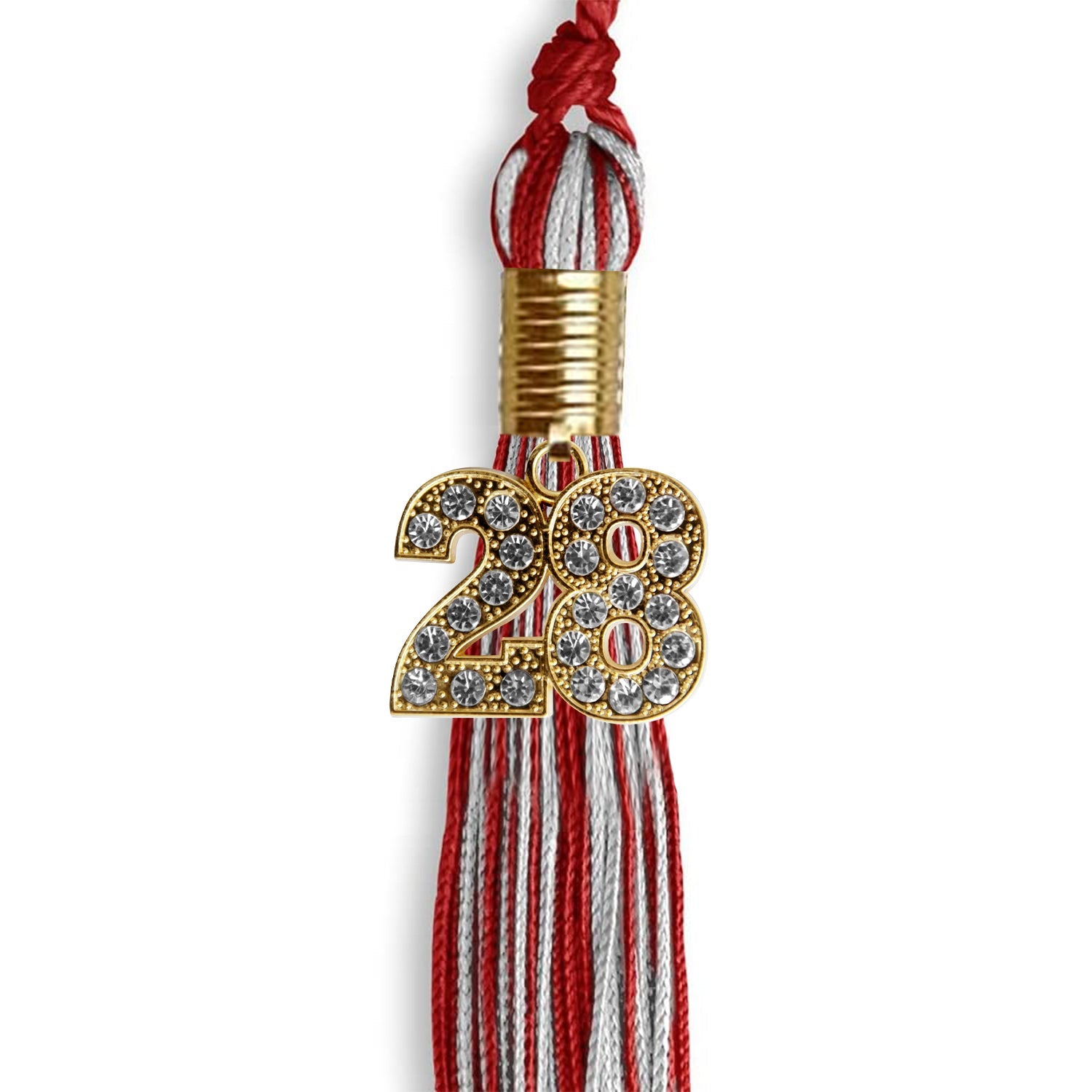 Red/Silver Mixed Color Graduation Tassel with Gold Date Drop - Endea Graduation