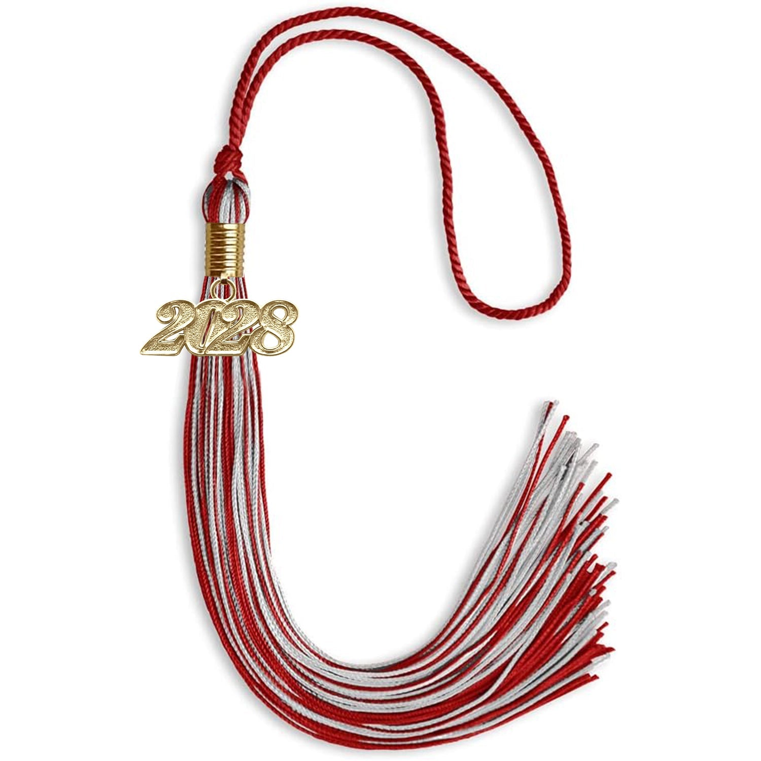 Red/Silver Mixed Color Graduation Tassel with Gold Date Drop - Endea Graduation