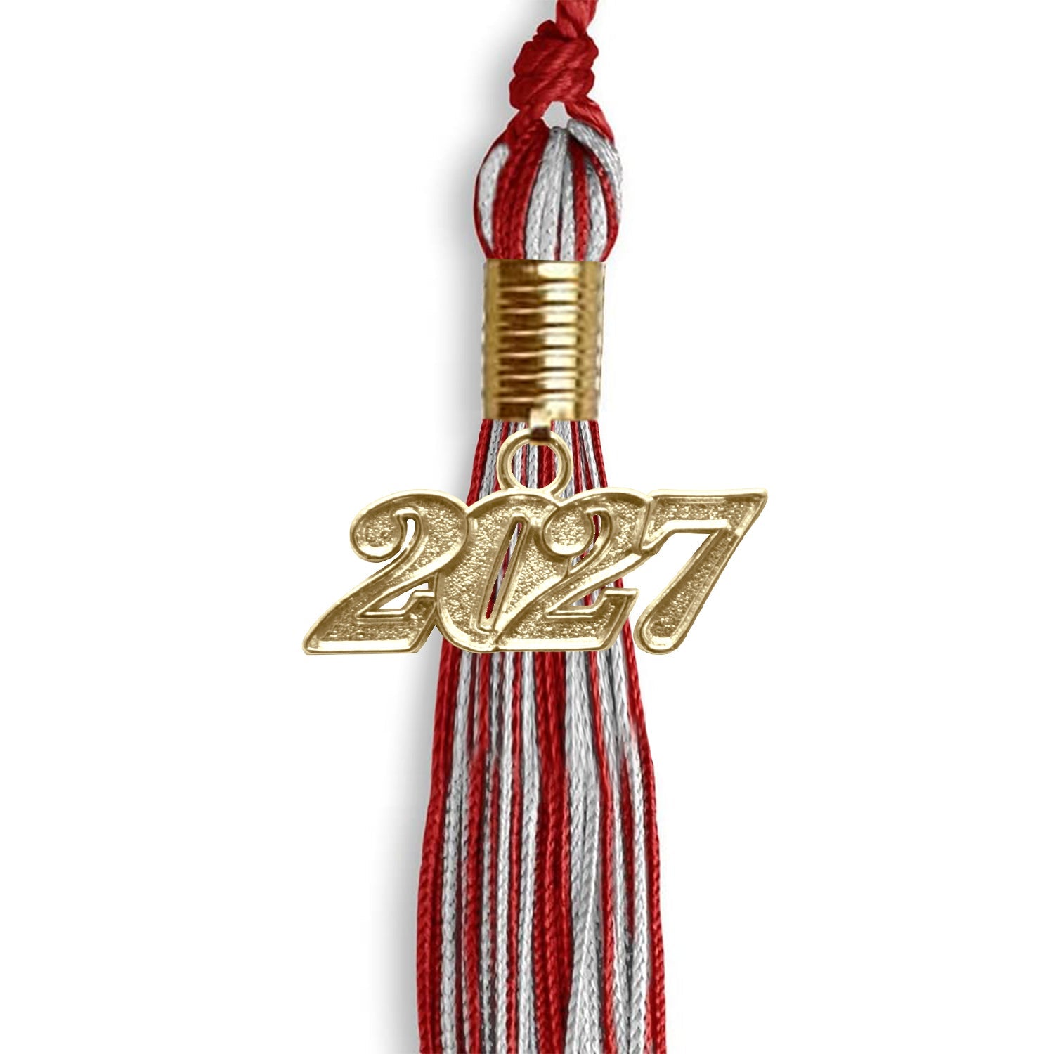 Red/Silver Mixed Color Graduation Tassel with Gold Date Drop - Endea Graduation