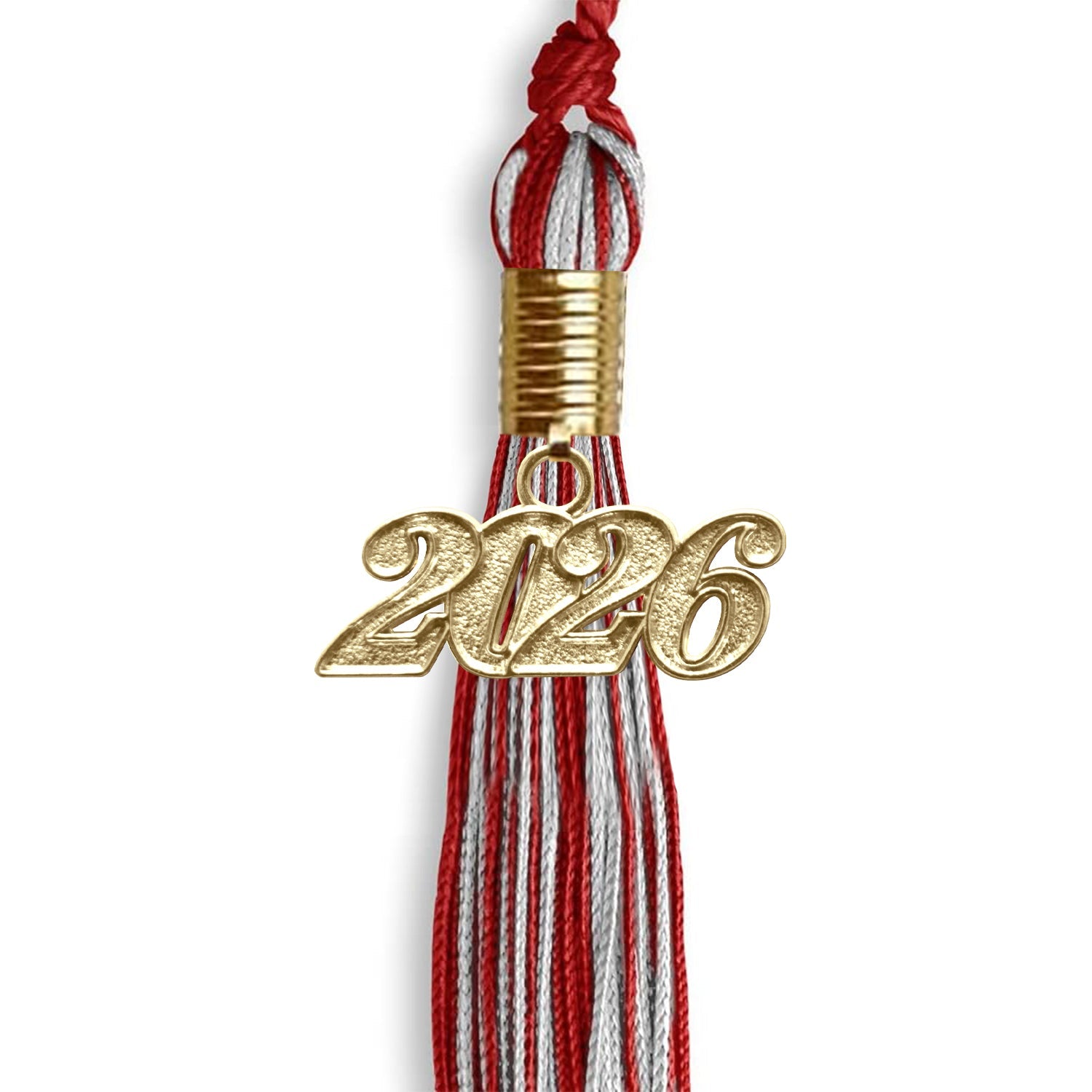 Red/Silver Mixed Color Graduation Tassel with Gold Date Drop - Endea Graduation