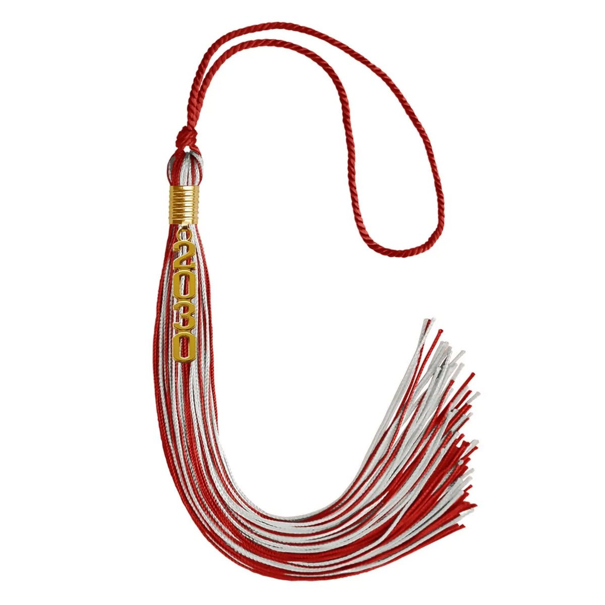 Red/Silver Mixed Color Graduation Tassel with Gold Stacked Date Drop - Endea Graduation