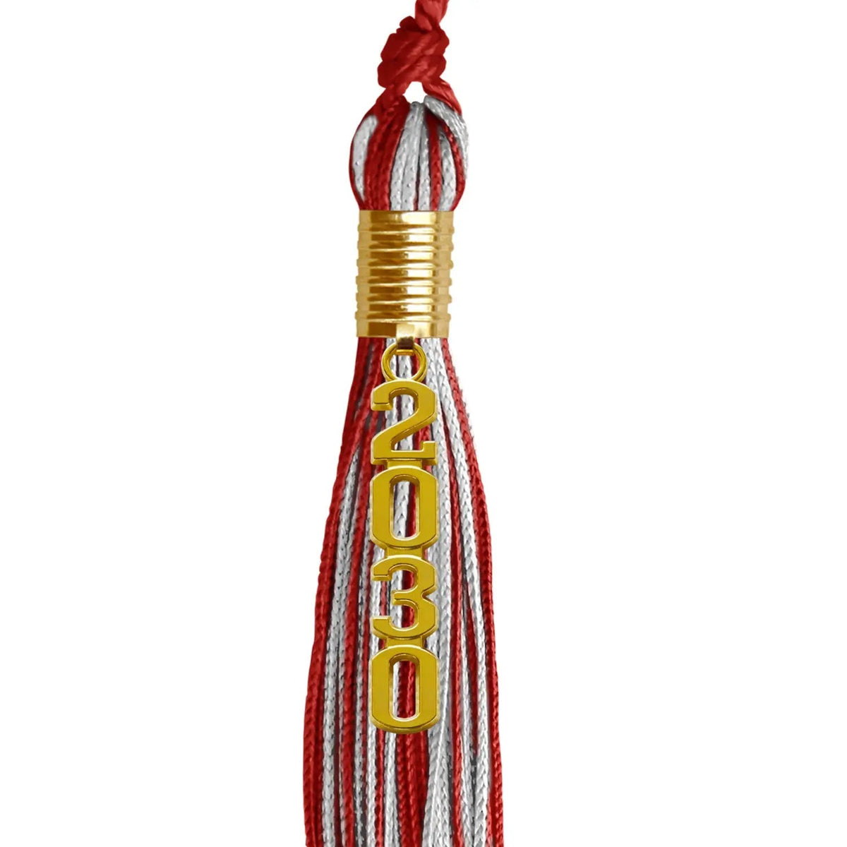 Red/Silver Mixed Color Graduation Tassel with Gold Stacked Date Drop - Endea Graduation