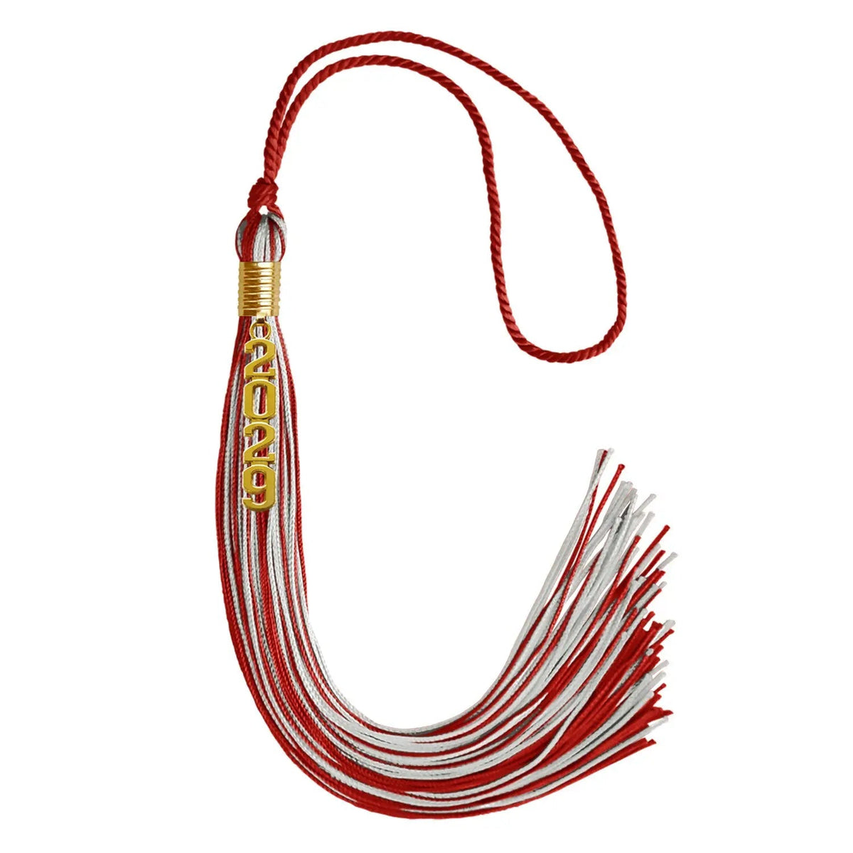 Red/Silver Mixed Color Graduation Tassel with Gold Stacked Date Drop - Endea Graduation