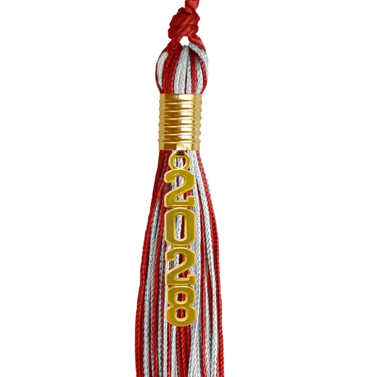 Red/Silver Mixed Color Graduation Tassel with Gold Stacked Date Drop - Endea Graduation