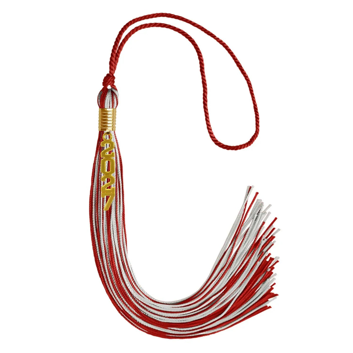 Red/Silver Mixed Color Graduation Tassel with Gold Stacked Date Drop - Endea Graduation