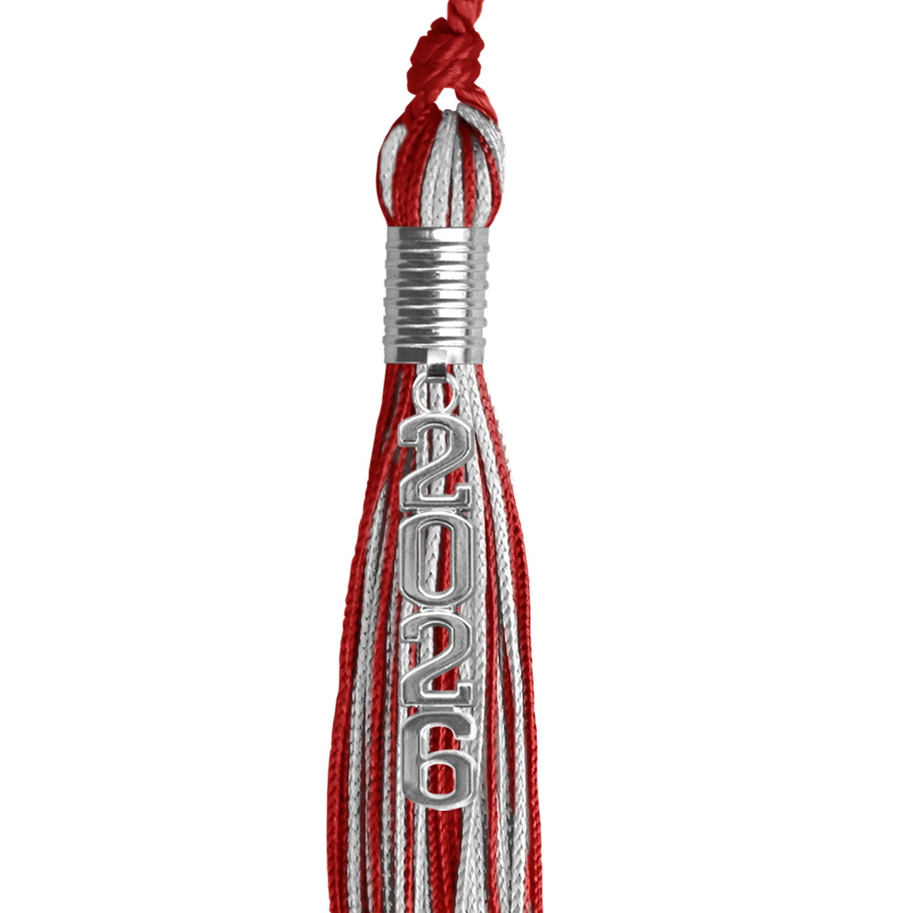 Red/SIlver Mixed Color Graduation Tassel with Stacked Silver Date Drop - Endea Graduation
