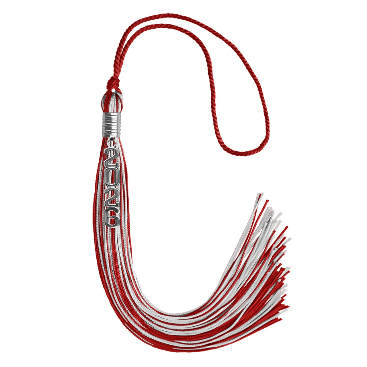 Red/SIlver Mixed Color Graduation Tassel with Stacked Silver Date Drop - Endea Graduation