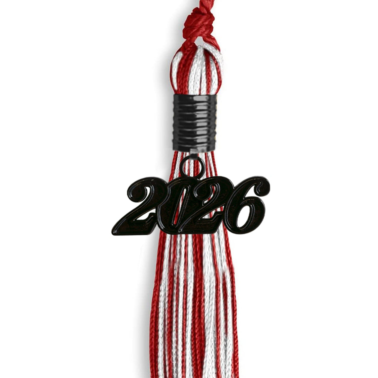 Red/White Mixed Color Graduation Tassel with Black Date Drop - Endea Graduation