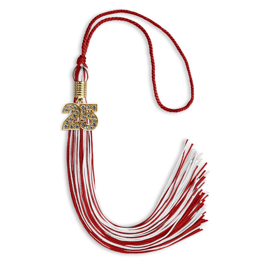 Red/White Mixed Color Graduation Tassel with Gold Date Drop - Endea Graduation