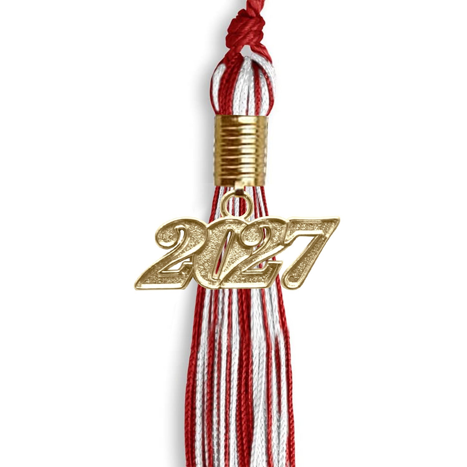 Red/White Mixed Color Graduation Tassel with Gold Date Drop - Endea Graduation