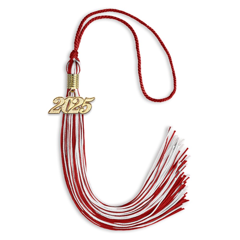 Red/White Mixed Color Graduation Tassel with Gold Date Drop - Endea Graduation