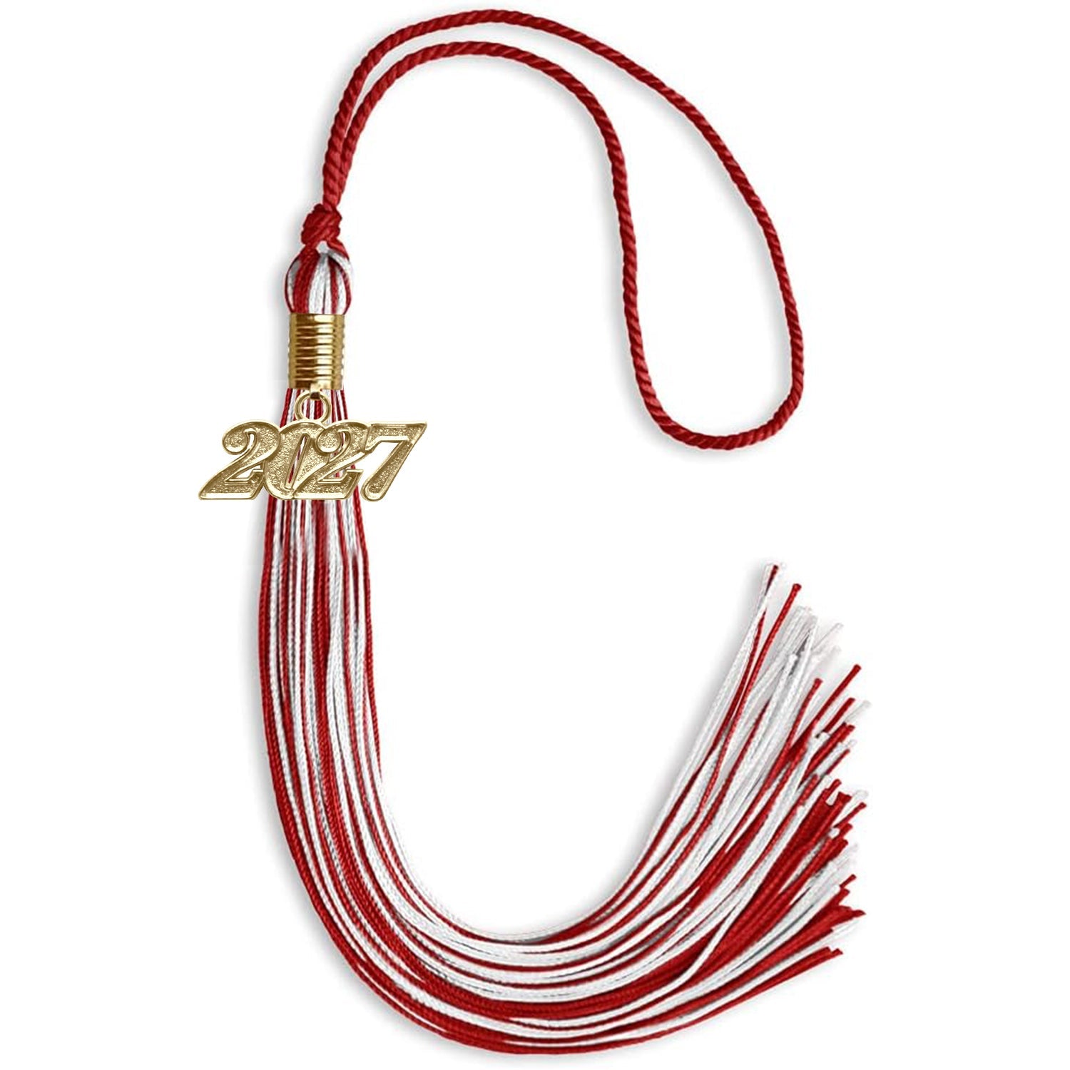 Red/White Mixed Color Graduation Tassel with Gold Date Drop - Endea Graduation