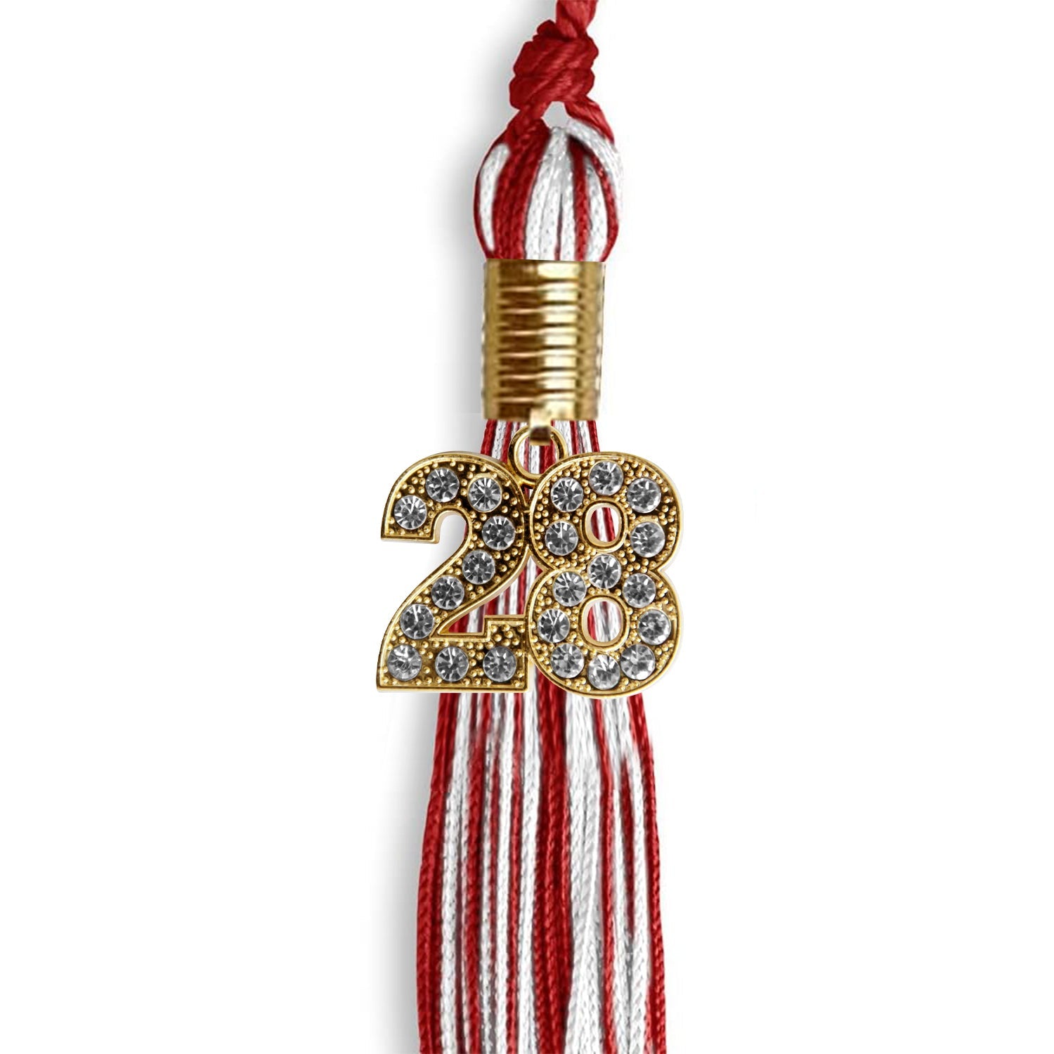 Red/White Mixed Color Graduation Tassel with Gold Date Drop - Endea Graduation