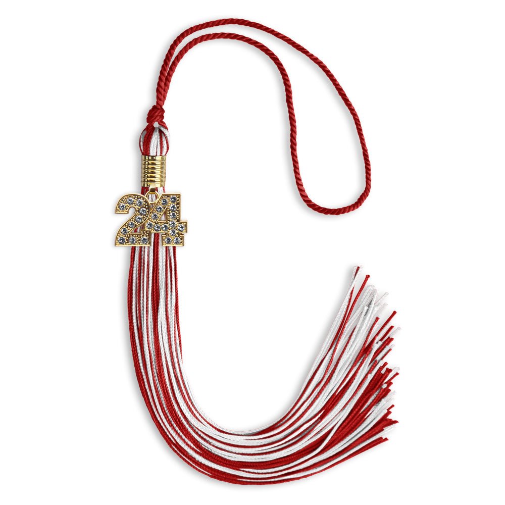 Red/White Mixed Color Graduation Tassel with Gold Date Drop - Endea Graduation