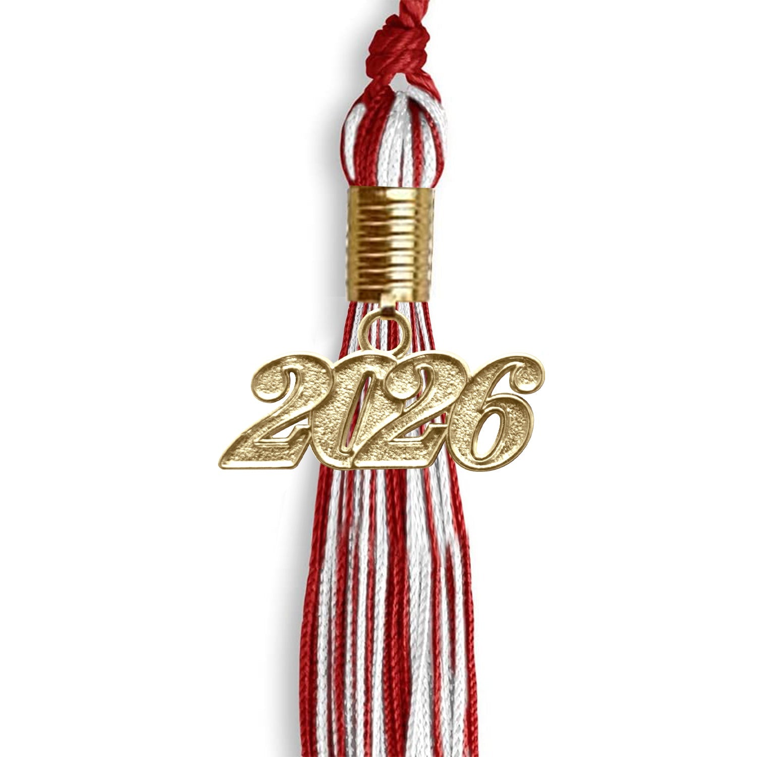 Red/White Mixed Color Graduation Tassel with Gold Date Drop - Endea Graduation