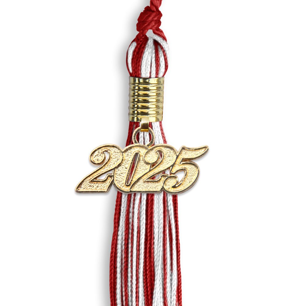 Red/White Mixed Color Graduation Tassel with Gold Date Drop - Endea Graduation