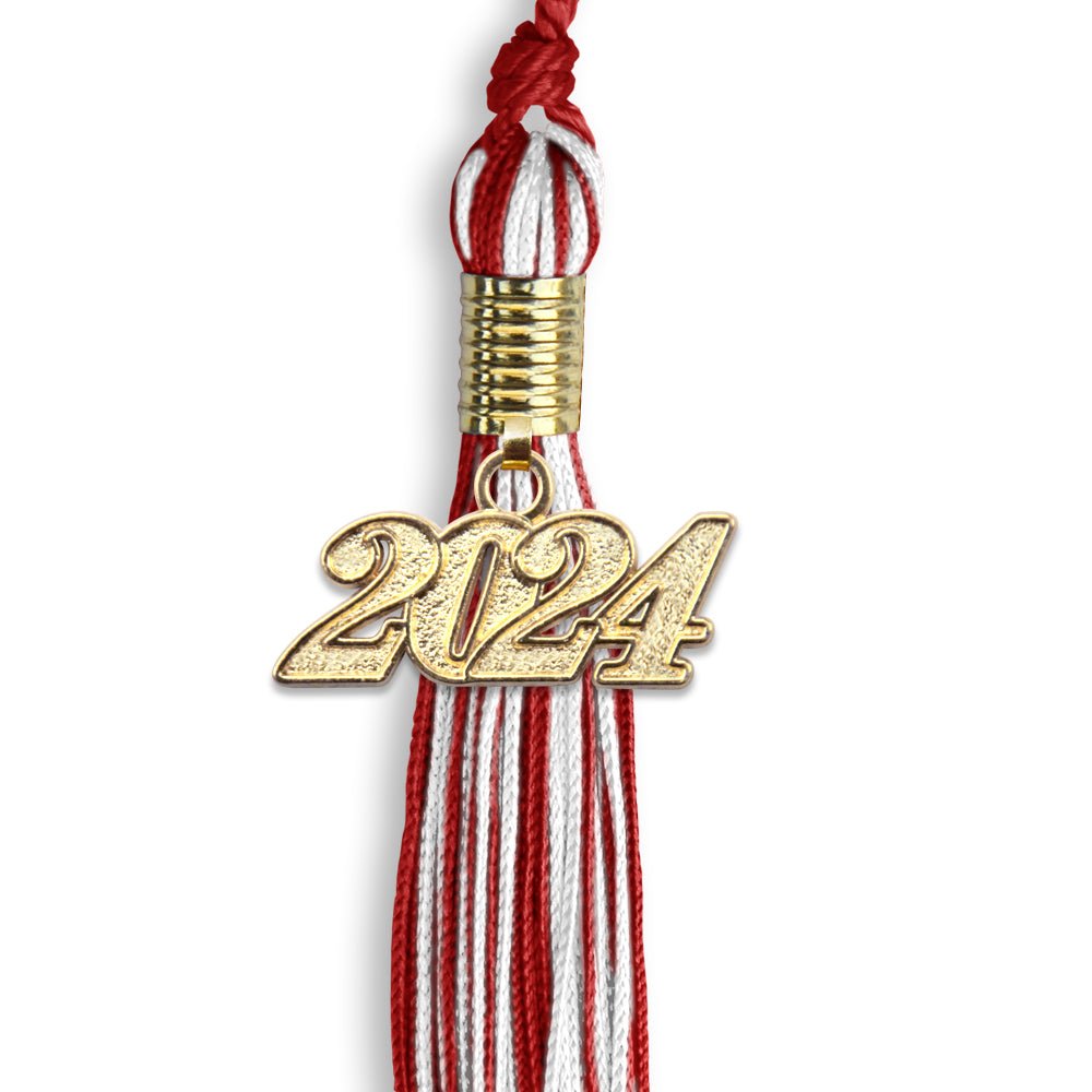 Red/White Mixed Color Graduation Tassel with Gold Date Drop - Endea Graduation