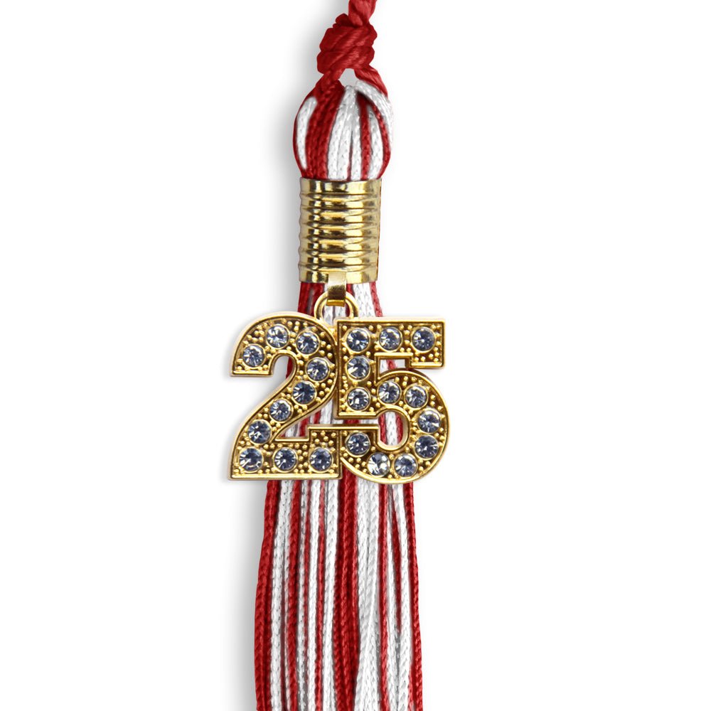 Red/White Mixed Color Graduation Tassel with Gold Date Drop - Endea Graduation