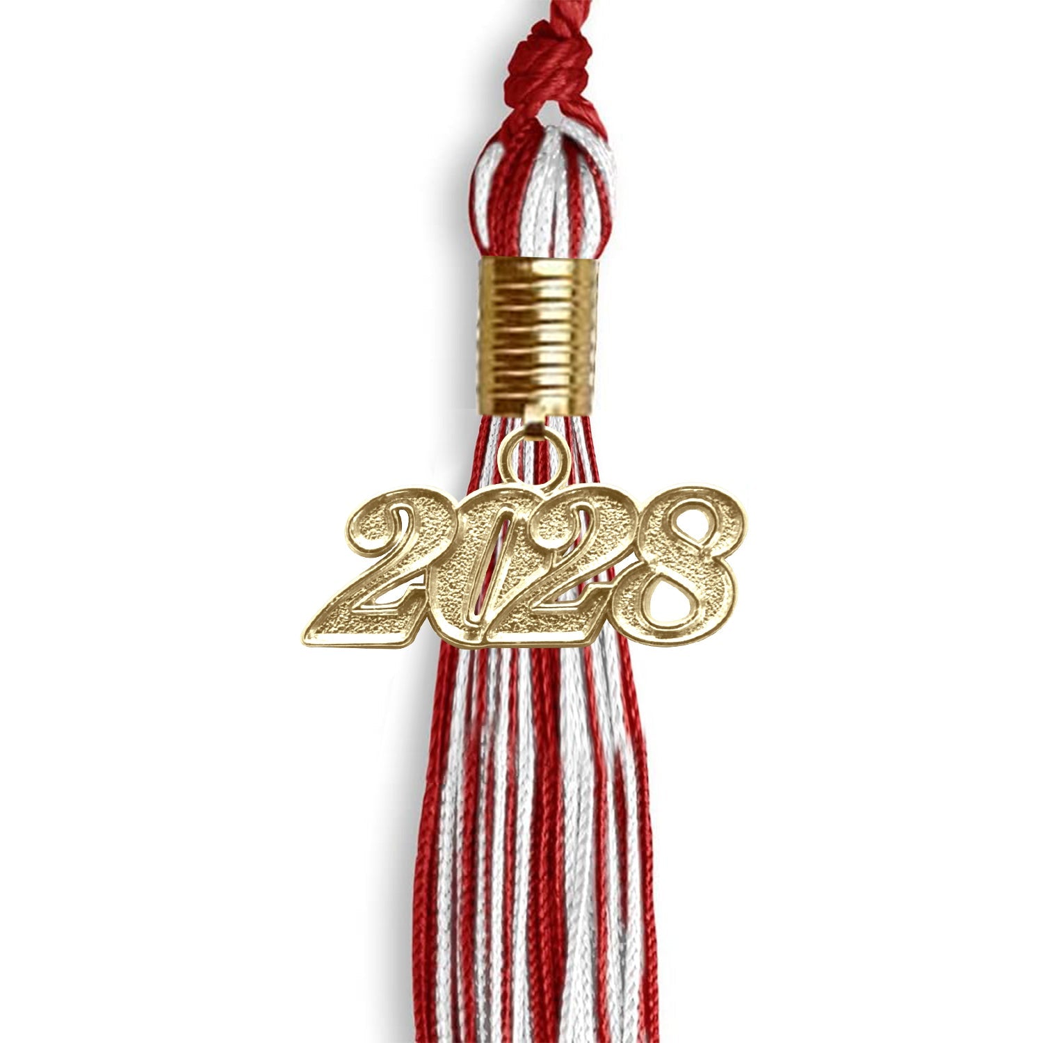 Red/White Mixed Color Graduation Tassel with Gold Date Drop - Endea Graduation