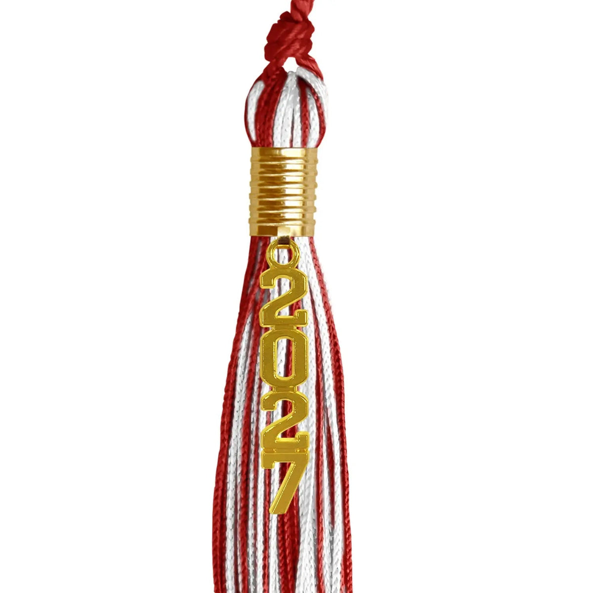 Red/White Mixed Color Graduation Tassel with Gold Stacked Date Drop - Endea Graduation
