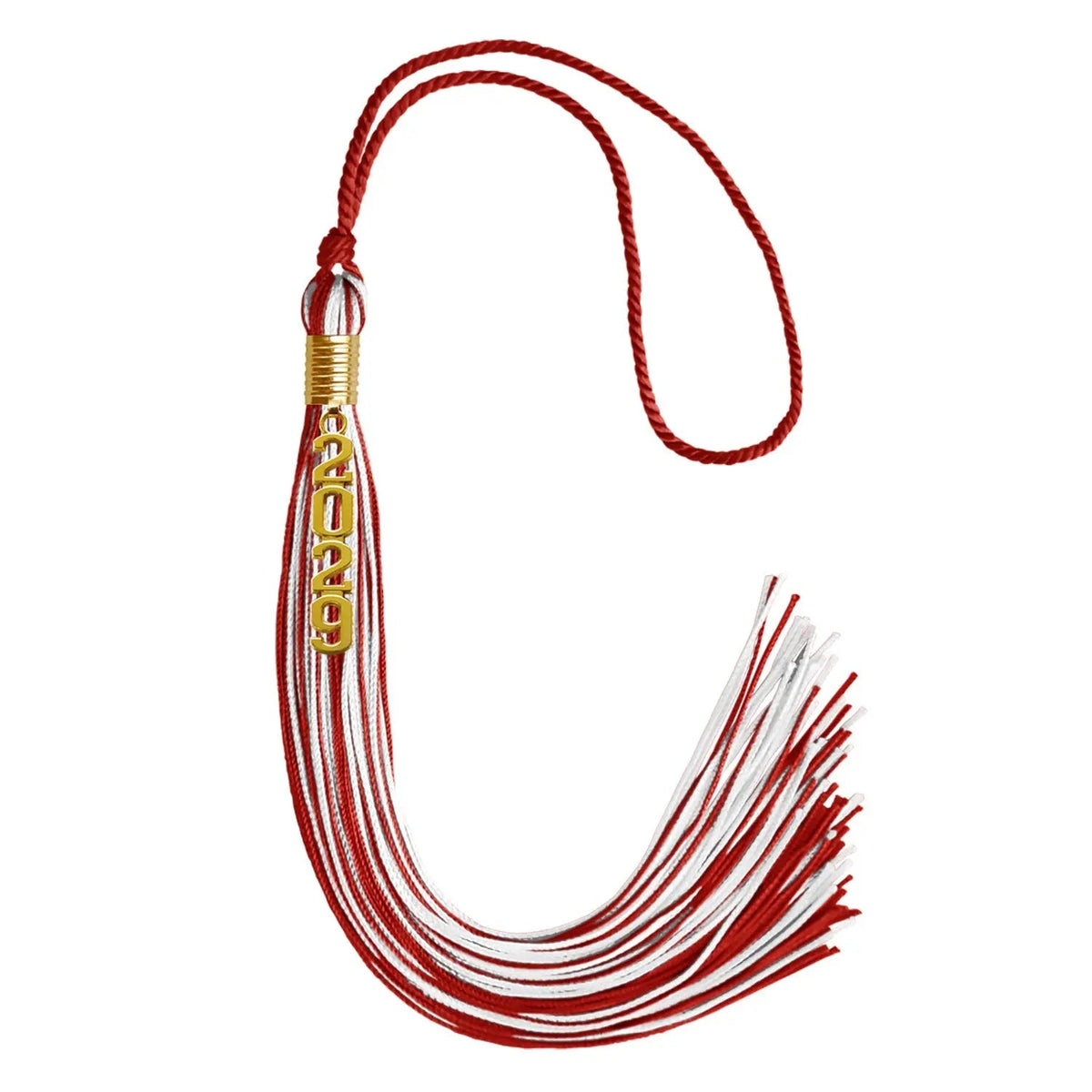 Red/White Mixed Color Graduation Tassel with Gold Stacked Date Drop - Endea Graduation