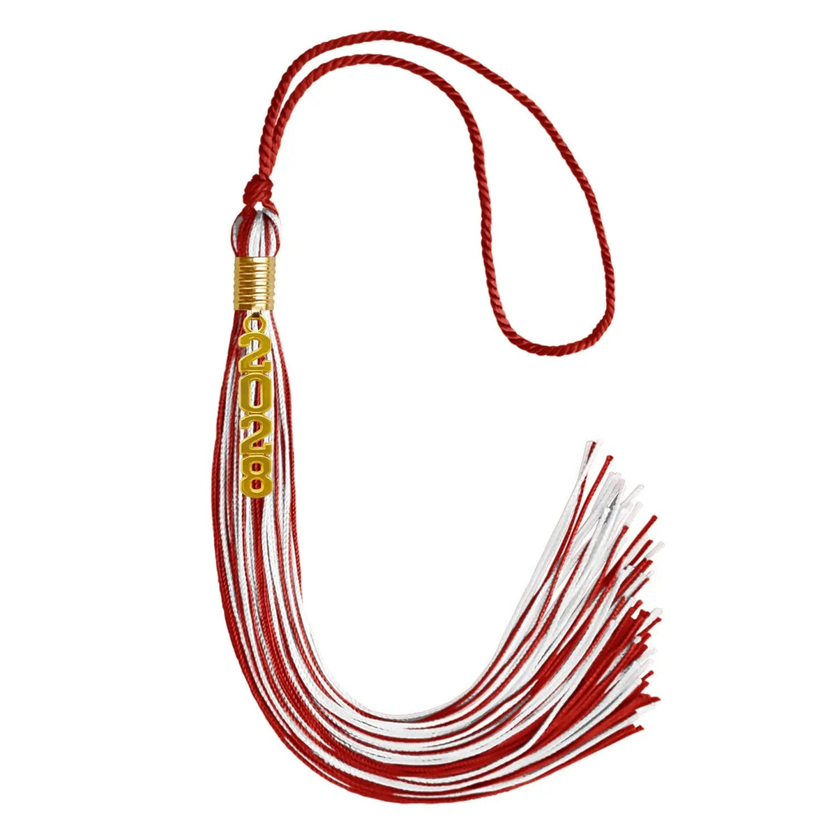 Red/White Mixed Color Graduation Tassel with Gold Stacked Date Drop - Endea Graduation