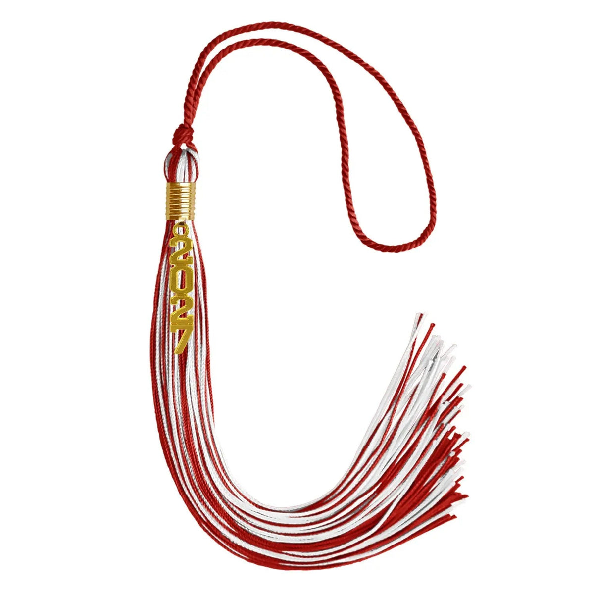 Red/White Mixed Color Graduation Tassel with Gold Stacked Date Drop - Endea Graduation