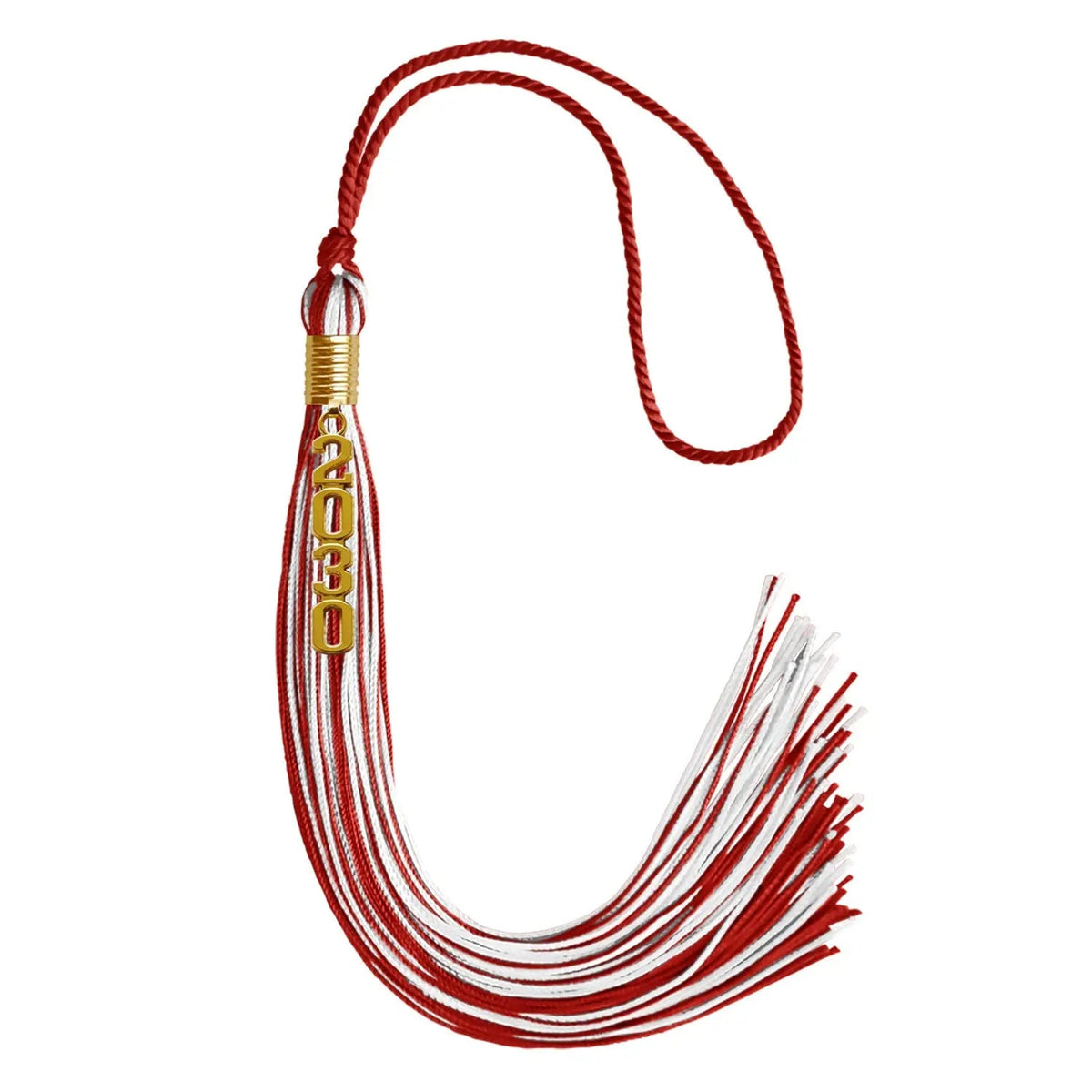 Red/White Mixed Color Graduation Tassel with Gold Stacked Date Drop - Endea Graduation