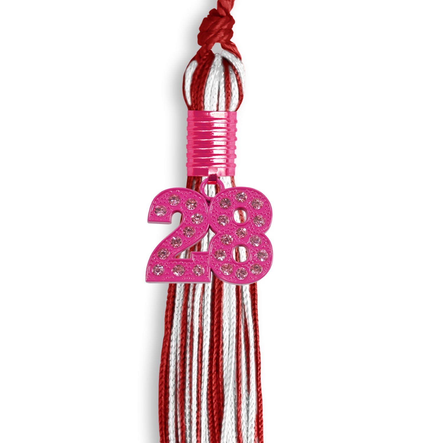 Red/White Mixed Color Graduation Tassel with Pink Bling Charm - Endea Graduation