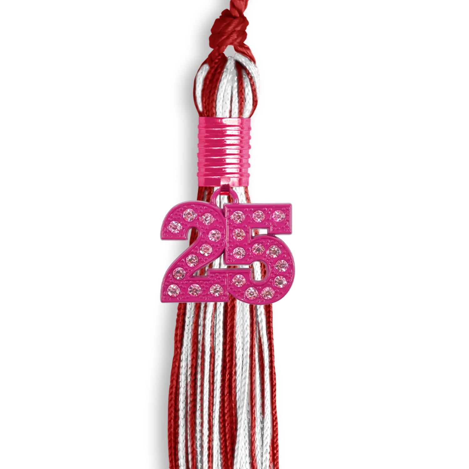 Red/White Mixed Color Graduation Tassel with Pink Bling Charm - Endea Graduation