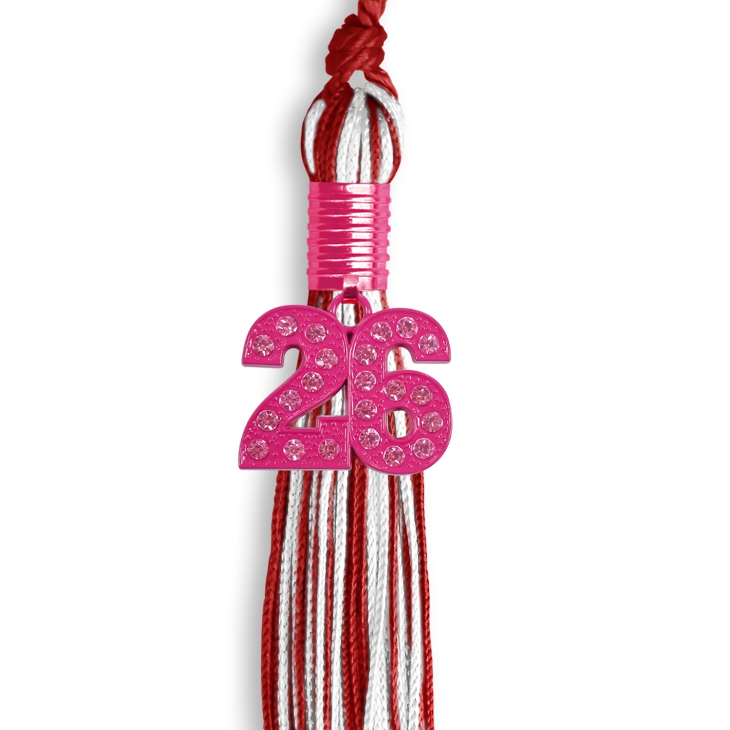 Red/White Mixed Color Graduation Tassel with Pink Bling Charm - Endea Graduation