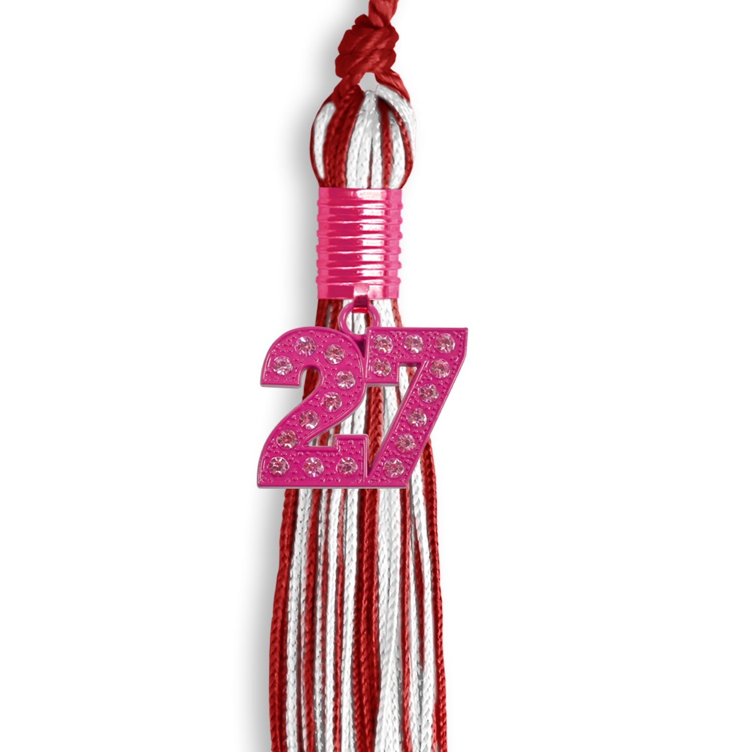 Red/White Mixed Color Graduation Tassel with Pink Bling Charm - Endea Graduation