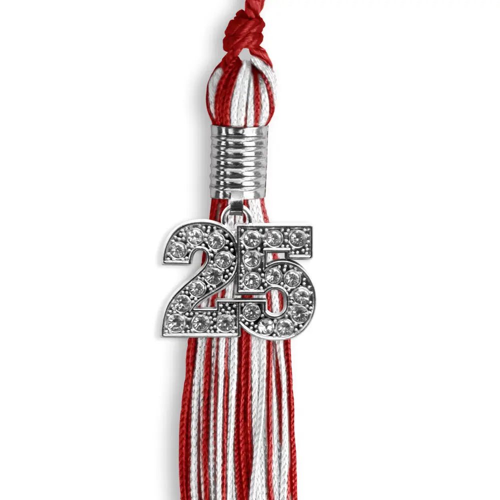 Red/White Mixed Color Graduation Tassel with Silver Bling Charm - Endea Graduation