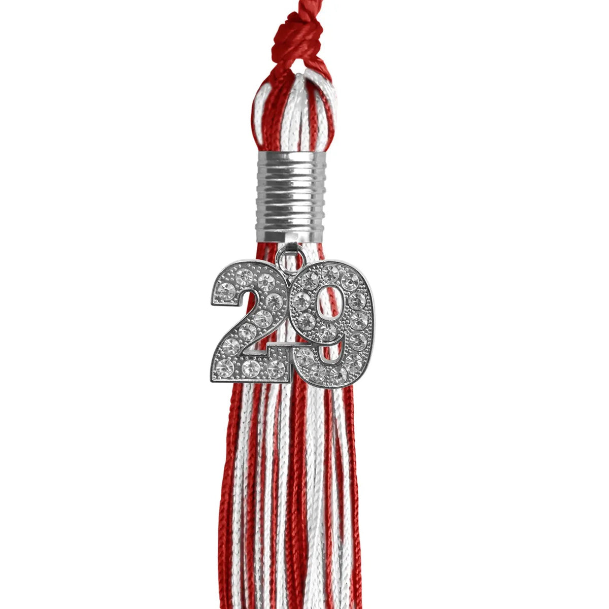 Red/White Mixed Color Graduation Tassel with Silver Bling Charm - Endea Graduation