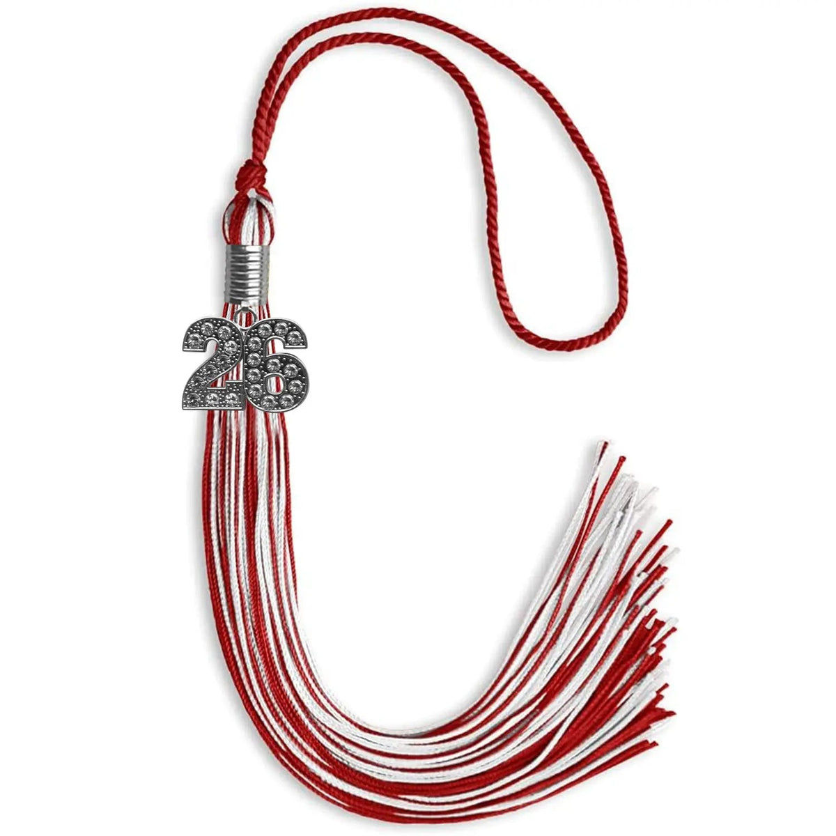 Red/White Mixed Color Graduation Tassel with Silver Bling Charm - Endea Graduation