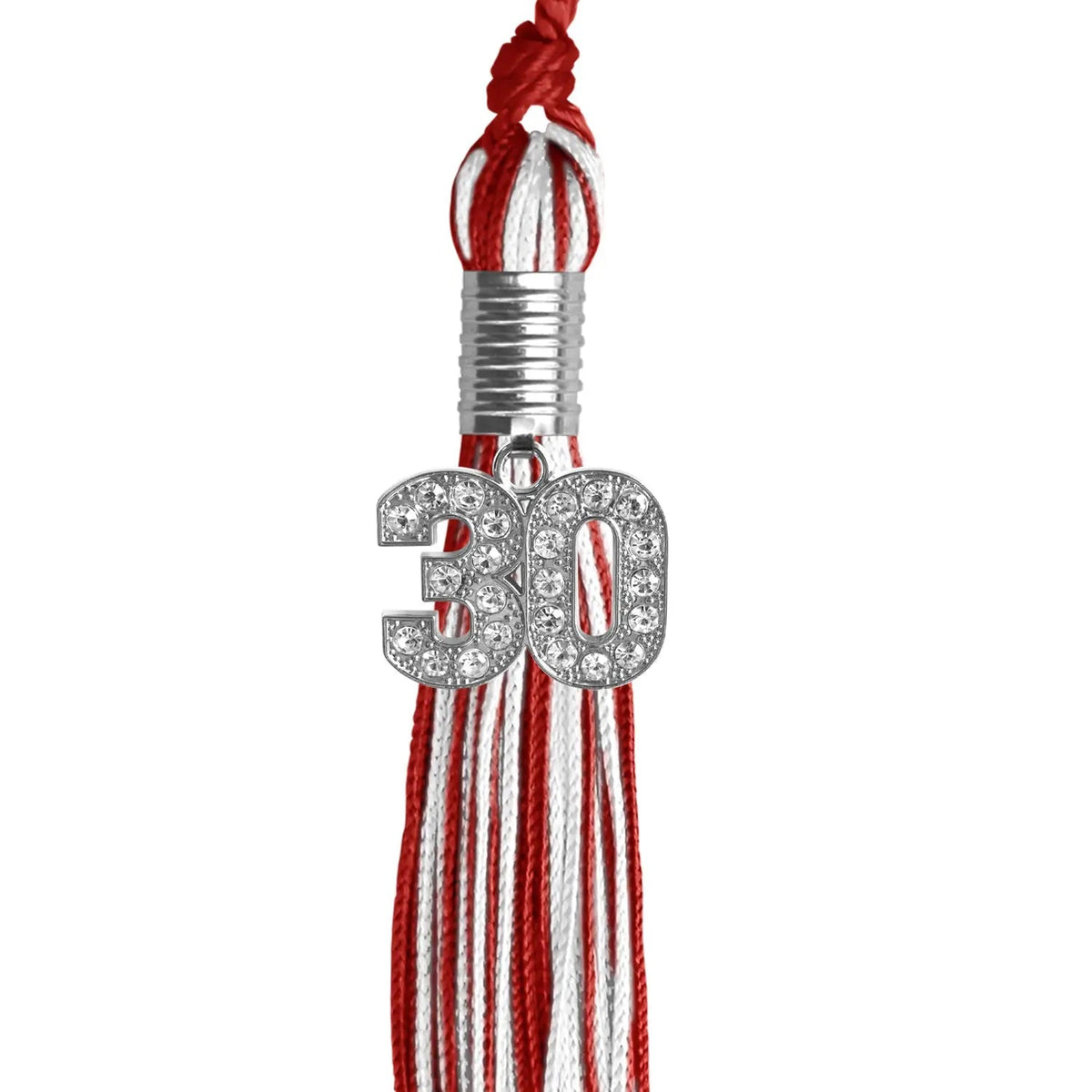 Red/White Mixed Color Graduation Tassel with Silver Bling Charm - Endea Graduation
