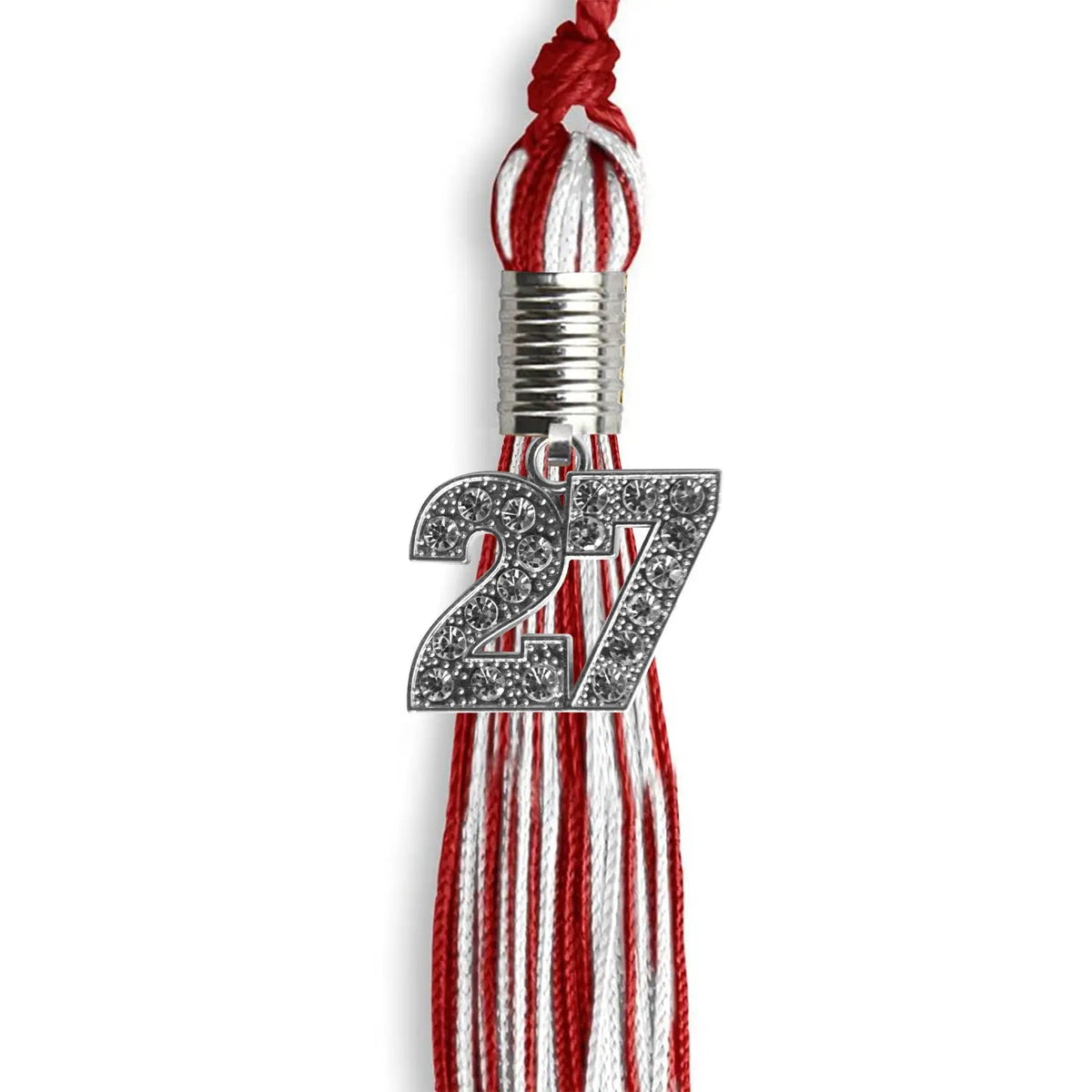 Red/White Mixed Color Graduation Tassel with Silver Bling Charm - Endea Graduation