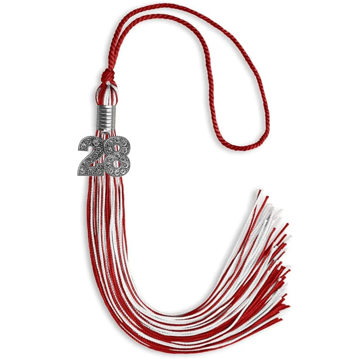 Red/White Mixed Color Graduation Tassel with Silver Bling Charm - Endea Graduation