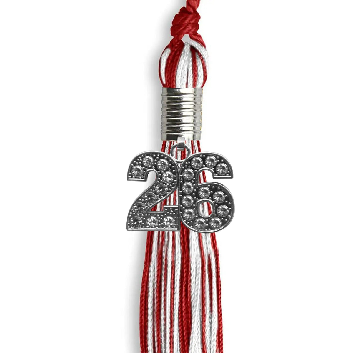Red/White Mixed Color Graduation Tassel with Silver Bling Charm - Endea Graduation