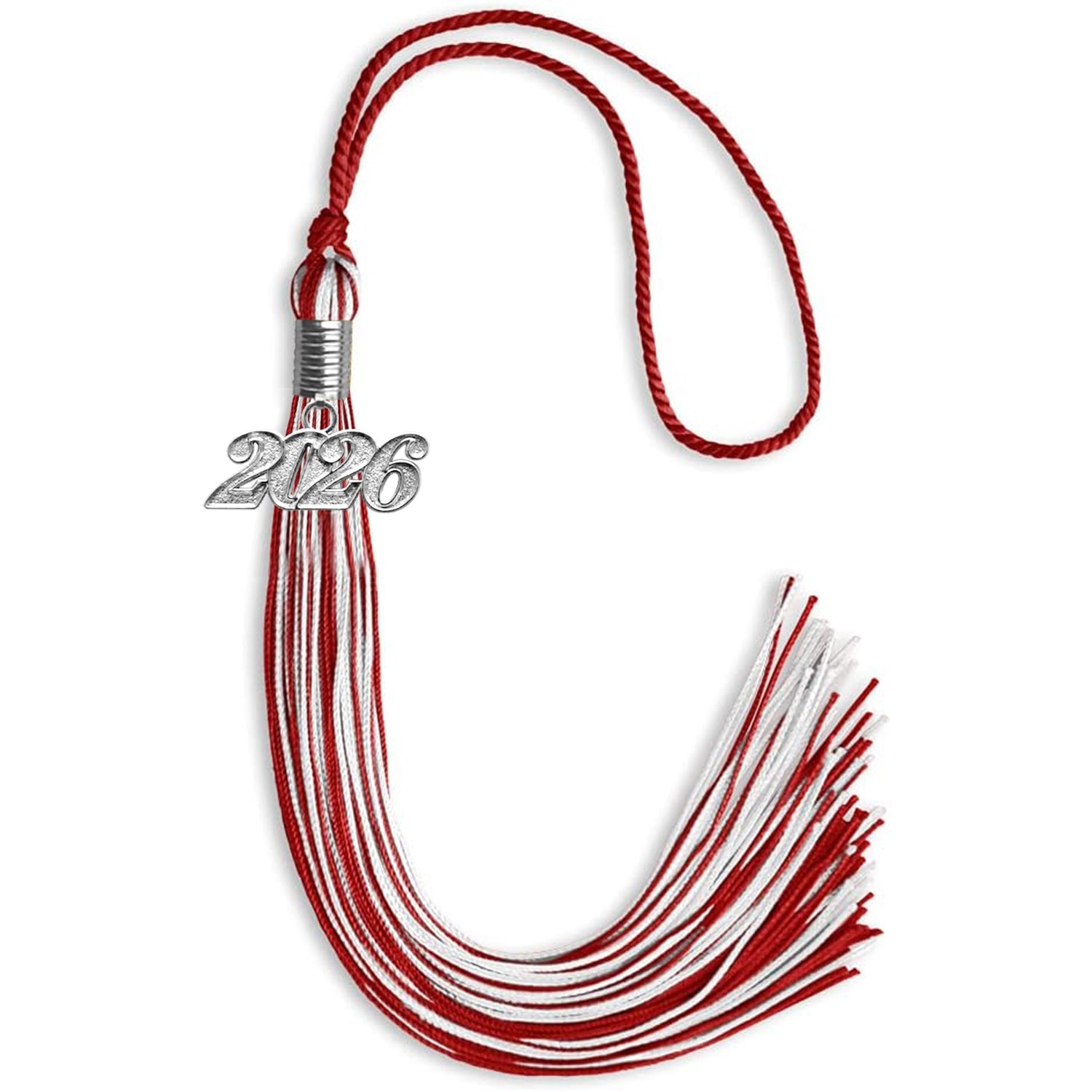 Red/White Mixed Color Graduation Tassel with Silver Date Drop - Endea Graduation