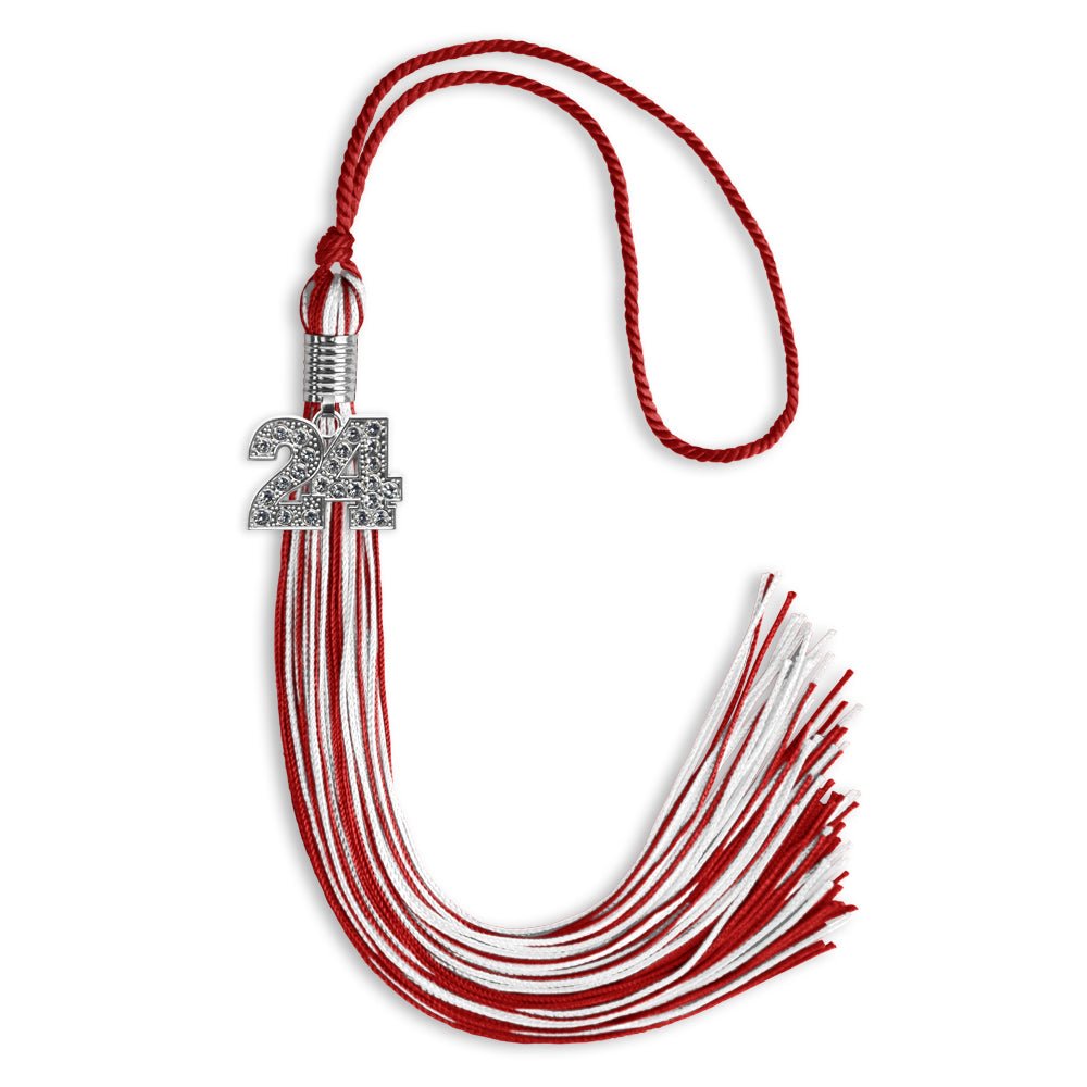 Red/White Mixed Color Graduation Tassel with Silver Date Drop - Endea Graduation